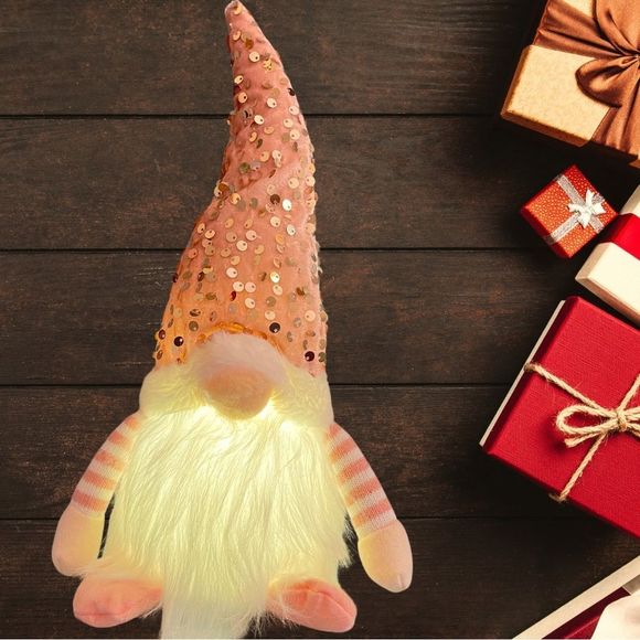 NEW Set Of 3 Light Up Holiday Gnomes w/ Posable Hats 9" Tall Includes Batteries! - Picture 5 of 13